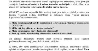 Právní stanovisko k povinnému testování Jana Zwyrtek Hamplová